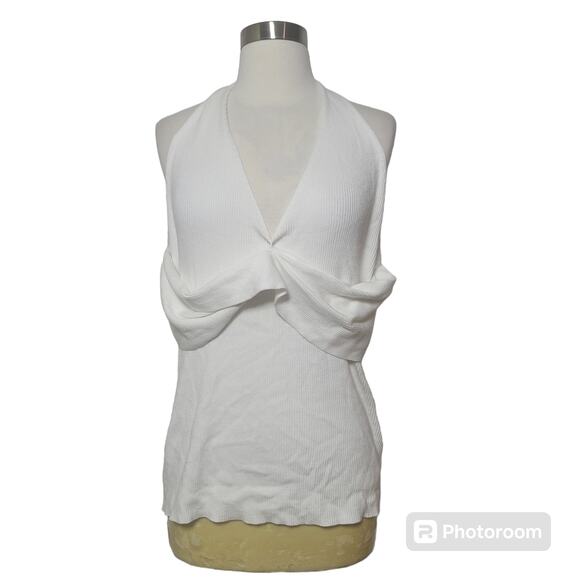New York & Company White Backless Ribbed Knit Sweater Halter Top Size XL - Picture 1 of 8